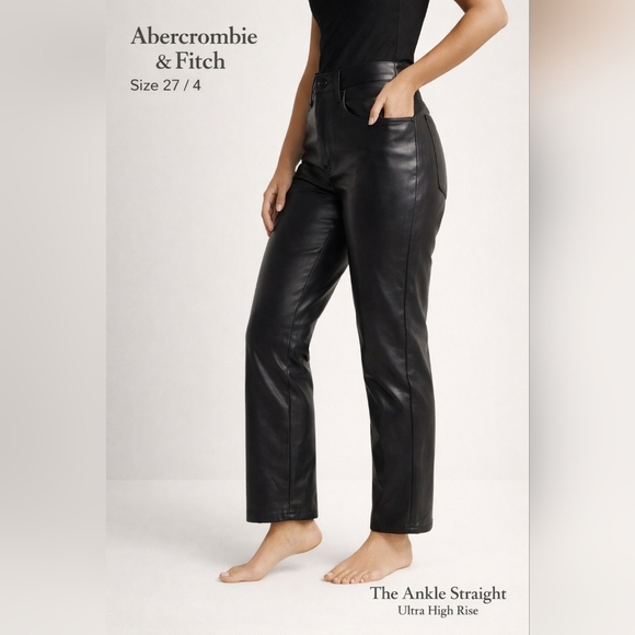 Abercrombie & Fitch Denim - Abercrombie & Fitch Ultra High Rise Faux Leather Ankle Straight Pants Black 27/4